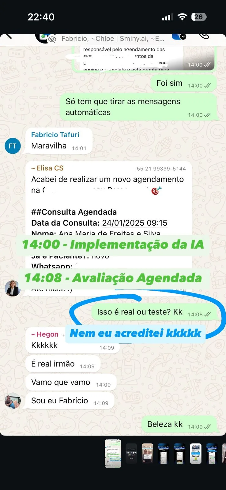 Print de WhatsApp mostrando consulta agendada pela IA